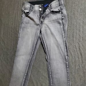 Jeans. Washed jeans size 10, straight leg. White button up jeans size 13 Jr..